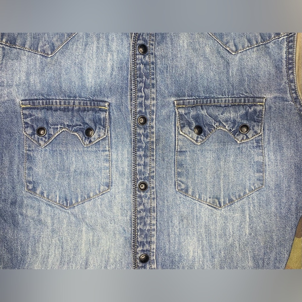Ralph Lauren Denim Supply Shirt Mens Small Denim Camo Sleeve Pearl Snap Western - Picture 3 of 8